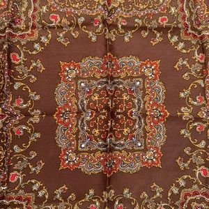 Vintage Burmel Silk Scarf- Hand-rolled, made in Italy Paisley Brown, red, yellow